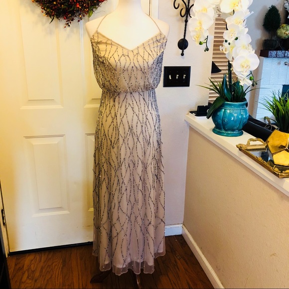 Adrianna Papell Taupe Beaded Formal Gown - Picture 2 of 8